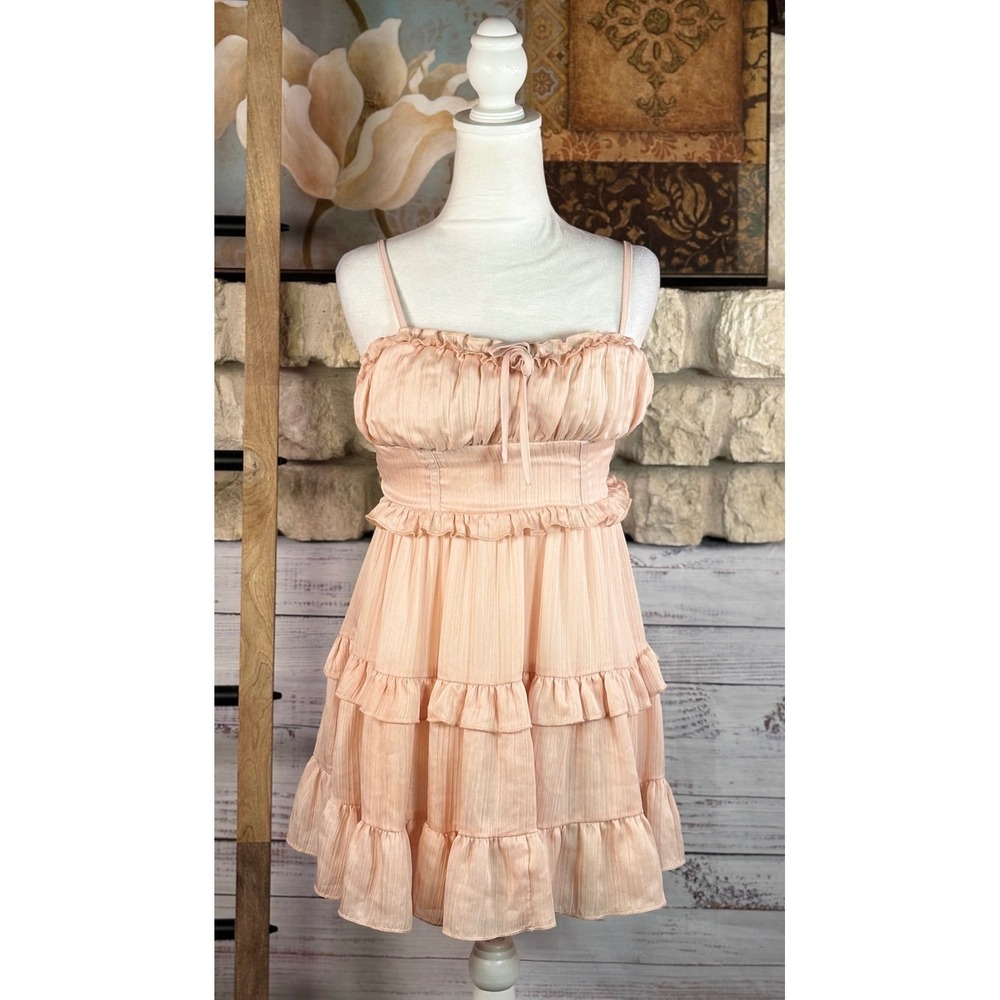 Wild Fable Pink Spaghetti Strap Tiered Ruffle Mini Dress Coquette Smock XS